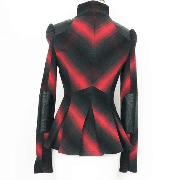 marciano • plaid peplum high low leather blazer - Picture 5 of 8